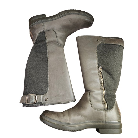 UGG Waterproof Leather Suede Tall Boots Women's Size 7.5 Gray Zip Buckle - Picture 2 of 8
